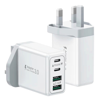 40W 4-Port USB-C Fast Charger Plug UK PD QC Multiport Wall Adapter