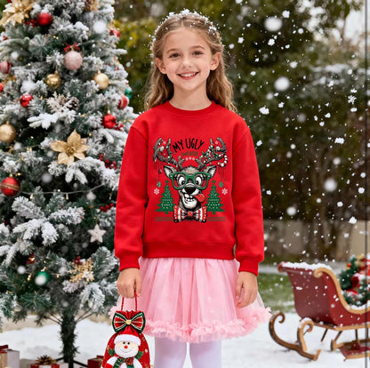 XJUERAA Christmas Sweatshirt for Boys Girls Xmas Jumper Kids Long Sleeve Santa Claus Unisex Tops Reindeer Christmas Car T-Shirts Winter Casual Pullover Children Gift Clothes Age 7-11 Years