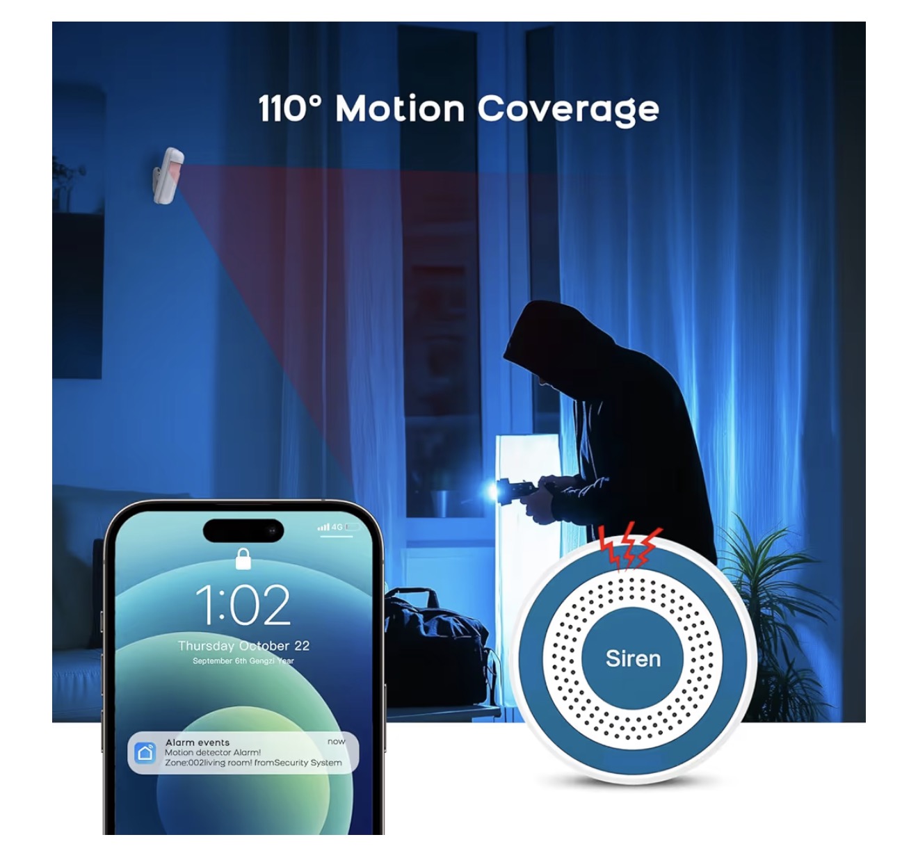 Wireless Home Security Systems– No Monthly Fee, App & Smart Voice Control (Alexa & Google), DIY Installation, Loud Siren, Door/Window & Motion Sensors, Compatible with Smart Life & Tuya Apps