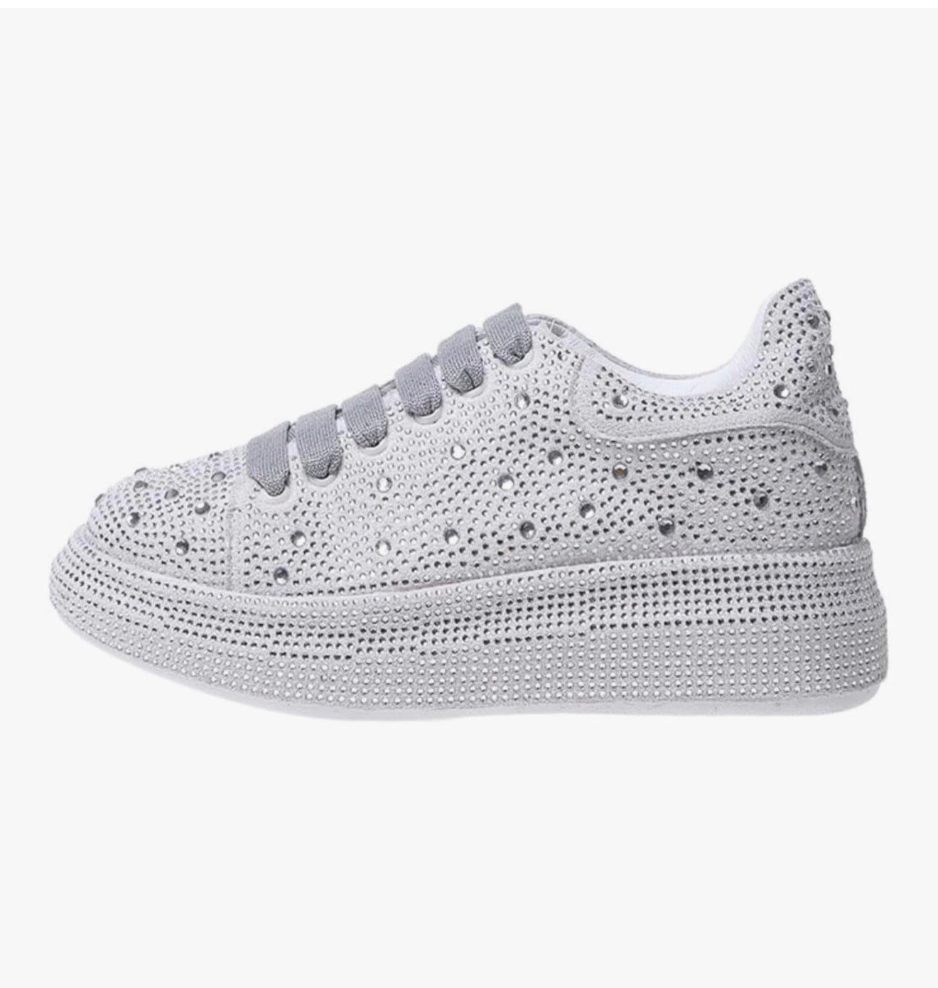 Ulalaza Women's Rhinestone Thick Shoes Sweet Bling Fashionable Casual Sports Comfortable for Wedding Party PU Platform Dress Shiny Tennis Sneakers