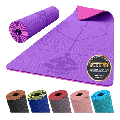Yogii Yoga Mat - Non-Slip 6mm Thick TPE & Travel-friendly Yoga Mat - Perfect for Home & Gym Exercise Fitness & Pilates - With Laser Alignment Guides for Men & Women