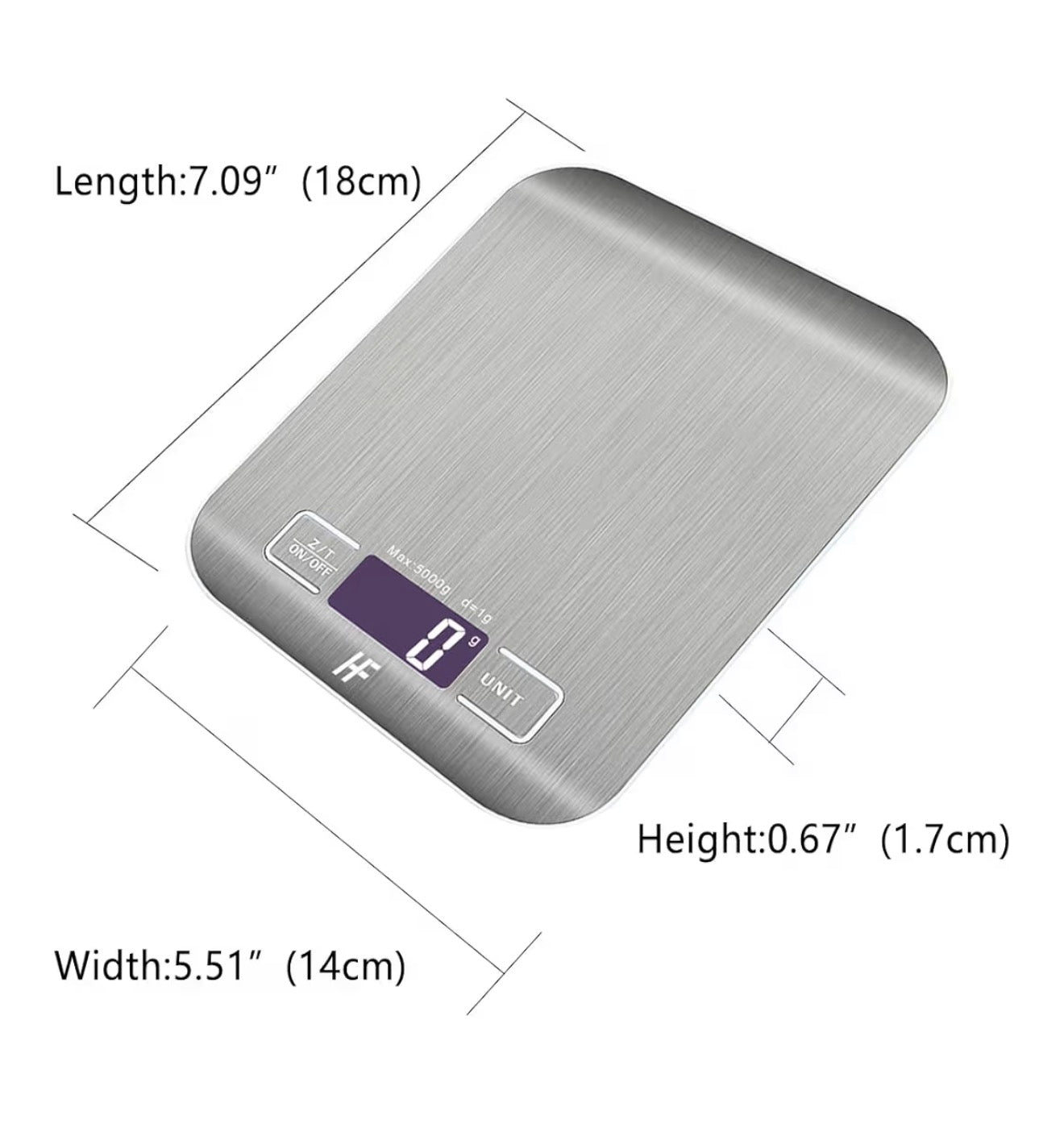 HomeFashion 5kg 1g 11lb Digital Kitchen Scales Food Scale with stainless steel Platform Electronic Cooking Backlit LCD Display Multifunction for Home and Office Use