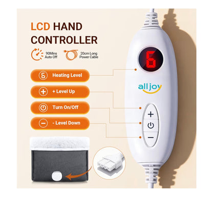 ALLJOY Electric Foot Warmer for Men and Women, Heated Feet Warmer for Cold Feet 6 Heat Levels & 90Mins Auto Off, Christmas Gifts Fast Heating Pad Foot Warmer with Removable Lining Machine Washable