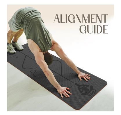 Yogii Yoga Mat - Non-Slip 6mm Thick TPE & Travel-friendly Yoga Mat - Perfect for Home & Gym Exercise Fitness & Pilates - With Laser Alignment Guides for Men & Women