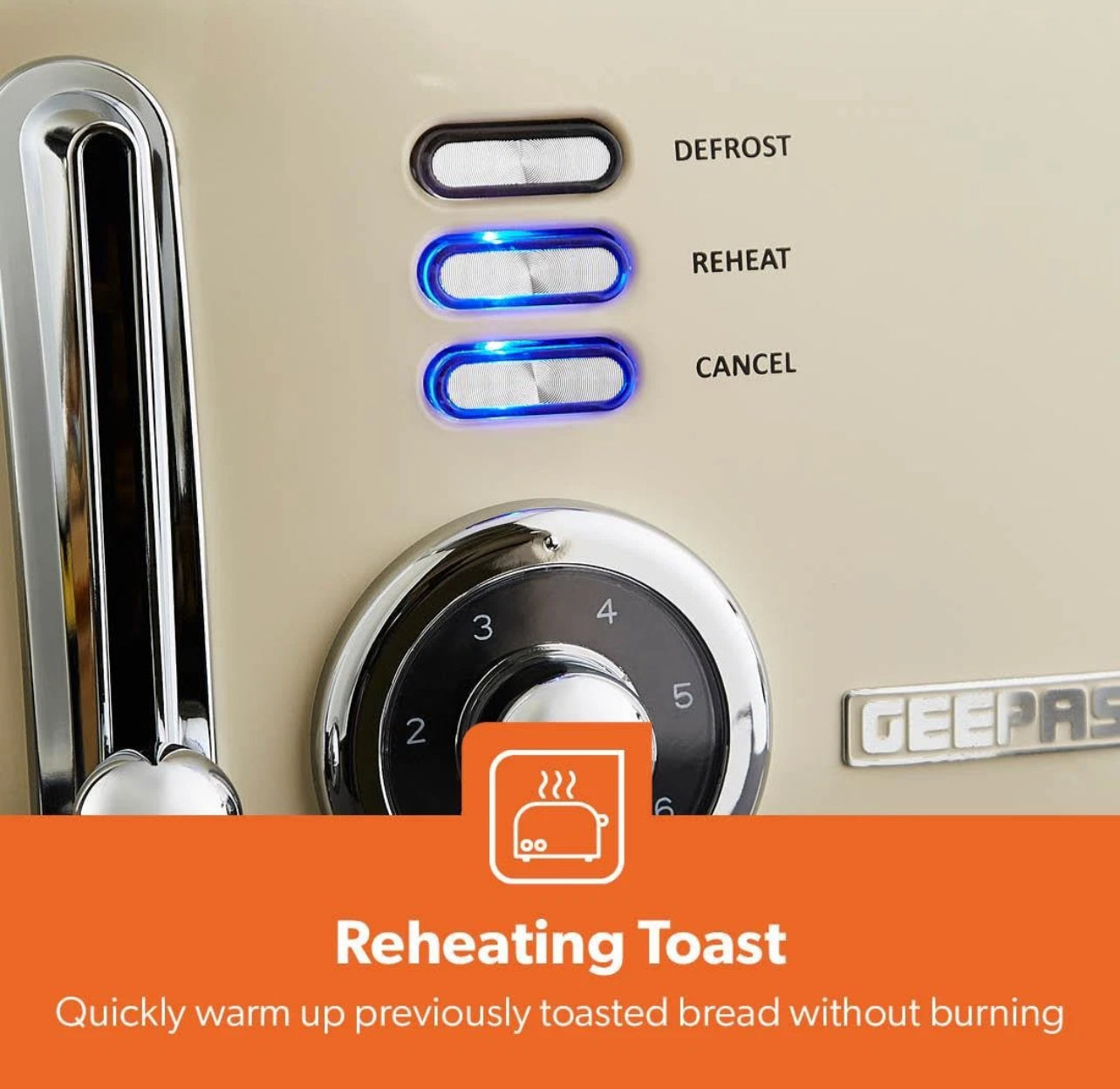 GEEPAS 4-Slice Bread Toaster – Retro Cream Design | 6 Browning Levels | 1500W Power