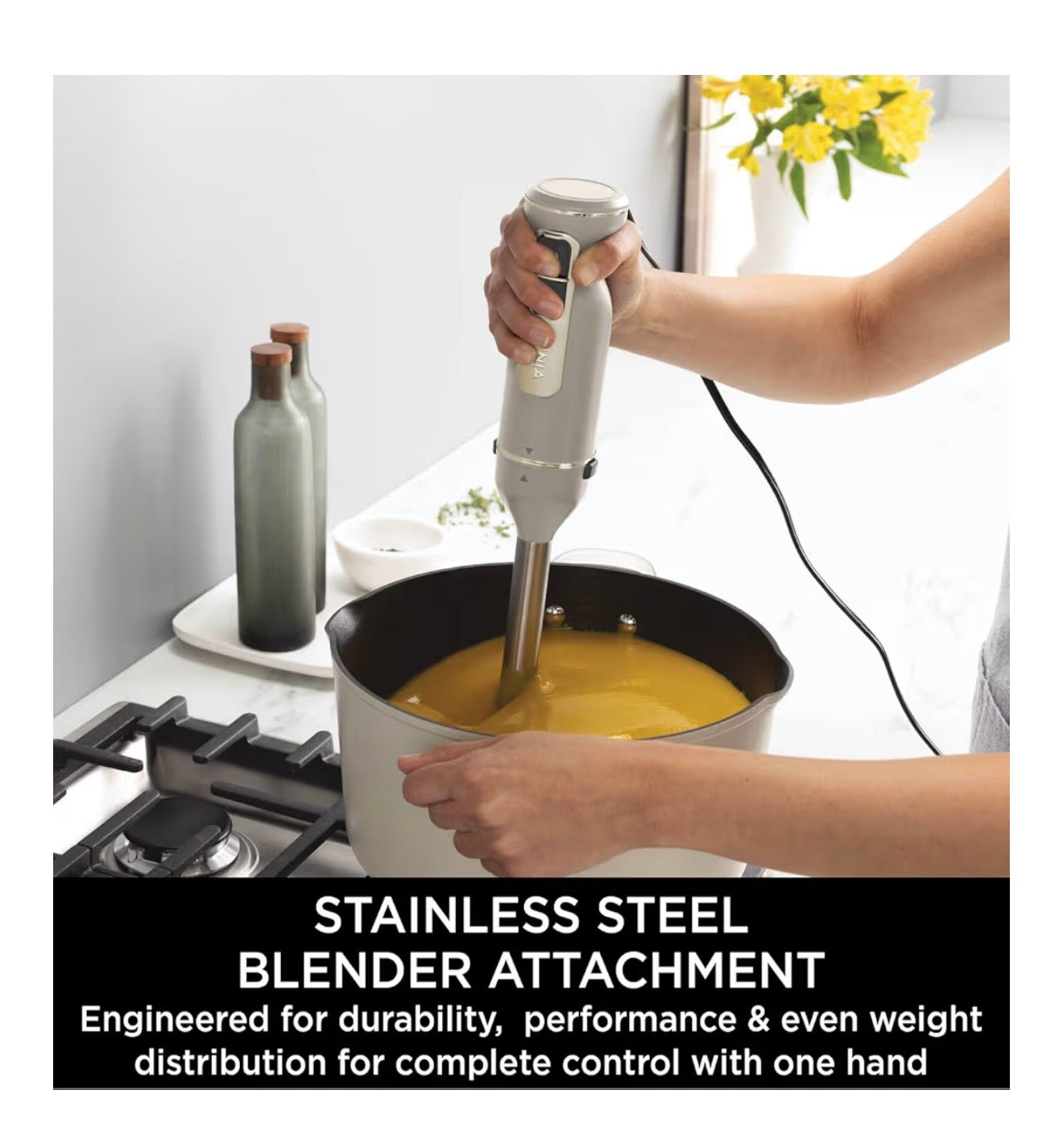 Foodi 3-in-1 Hand Blender, Hand Mixer & Chopper with Gradual Start, 2 Blending and 5 Mixing Speeds to Chop, Mix, Knead, Blend and more, Dishwasher Safe Parts, 850W, Stone Gold CI100UKSTGD