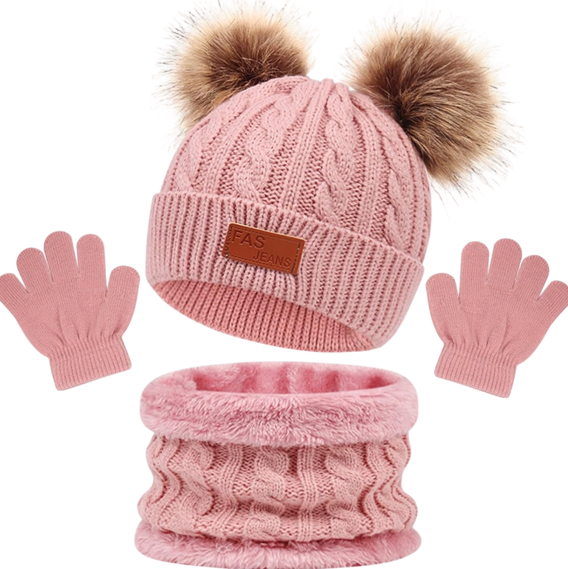 Kids Winter Beanie Hat Scarf Gloves Set 3 In1, 3Pcs Knit Warm Toddler Winter Cap Gloves Neck Warmer for Boys Girls 1-6 Year, Winter Accessories Sets for Children Outdoor Sports