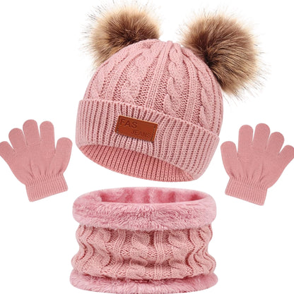 Kids Winter Beanie Hat Scarf Gloves Set 3 In1, 3Pcs Knit Warm Toddler Winter Cap Gloves Neck Warmer for Boys Girls 1-6 Year, Winter Accessories Sets for Children Outdoor Sports
