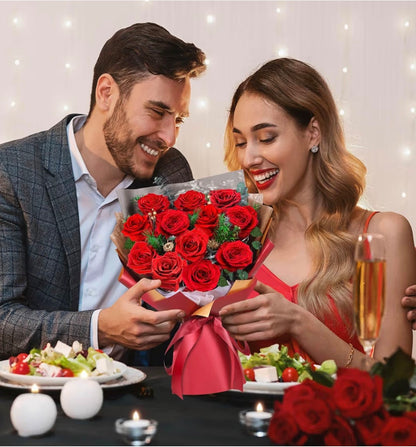 ADDWel 12 Forever Real Roses Bouquet, Fresh Flowers Delivery, Eternal Rose Gifts for Women, Wife, Girlfriend& Mum on Christmas, Valentine's Day, Anniversary& Mother's Day