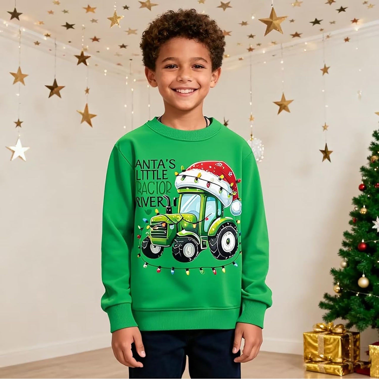 XJUERAA Christmas Sweatshirt for Boys Girls Xmas Jumper Kids Long Sleeve Santa Claus Unisex Tops Reindeer Christmas Car T-Shirts Winter Casual Pullover Children Gift Clothes Age 7-11 Years