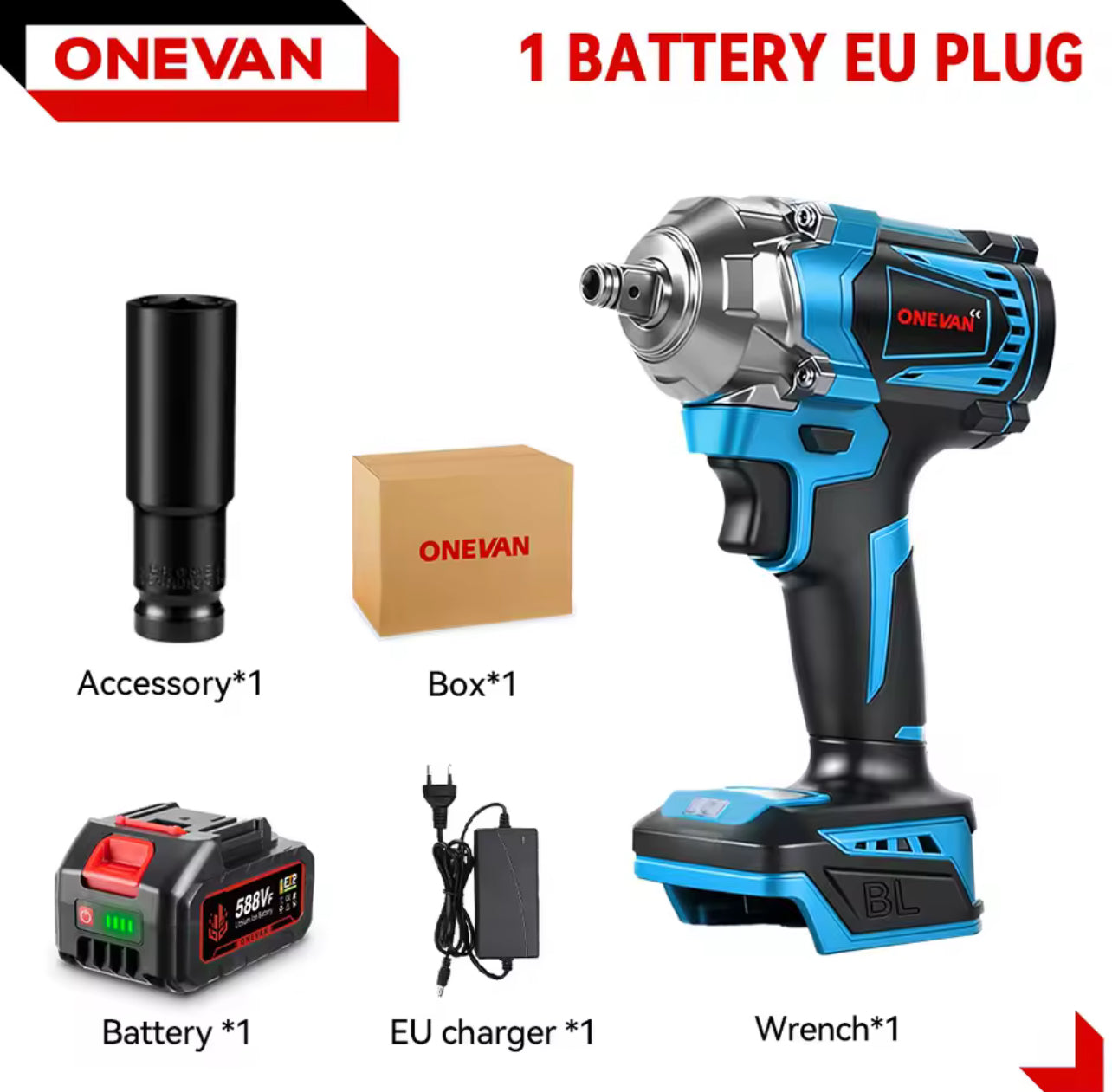 ONEVAN 1200N·m Brushless Electric Impact Wrench – 1/2 Inch Cordless Power Tool, Compatible with Makita 18V Battery