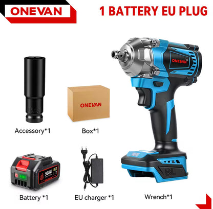 ONEVAN 1200N·m Brushless Electric Impact Wrench – 1/2 Inch Cordless Power Tool, Compatible with Makita 18V Battery