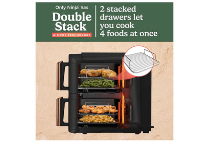 Double Stack XL Air Fryer, Vertical Dual Drawer Air Fryer with 4 cooking levels, 2 Drawers & 2 Racks, Space Saving Design, 9.5L Capacity, 6 Cooking Functions, 8 Portions, Copper Black SL400UKCP