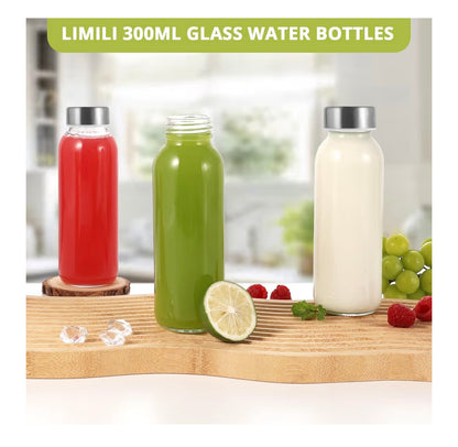 Glass Bottles With Stainless Steel Lids, 300/350/750/1000ML Water Bottles, Leak Proof Reusable Drinking Bottles for Hot Cold Drinks, Work, Gym, Home