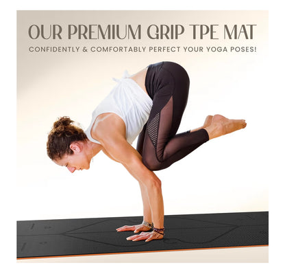 Yogii Yoga Mat - Non-Slip 6mm Thick TPE & Travel-friendly Yoga Mat - Perfect for Home & Gym Exercise Fitness & Pilates - With Laser Alignment Guides for Men & Women