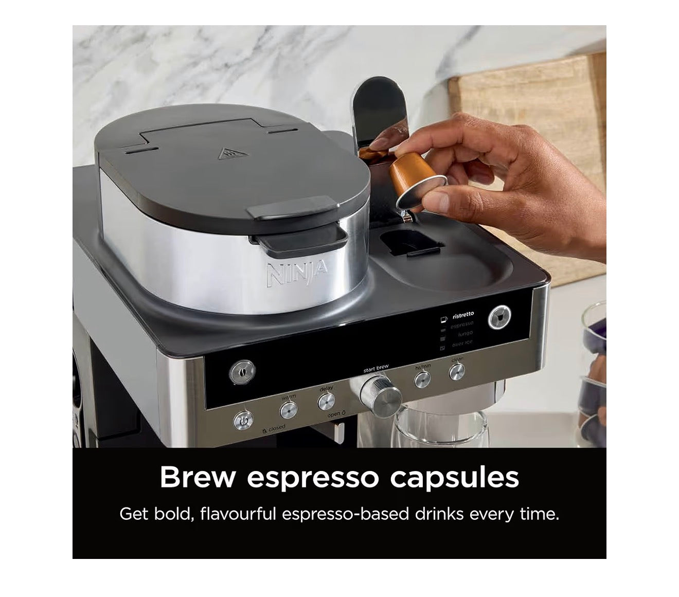 Prestige 2-in-1 Filter Coffee and Pod Capsule Machine with Built-in Milk Frother, Make Lattes, Iced Coffee and Flat Whites, Black CFN802UK