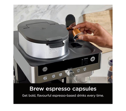 Prestige 2-in-1 Filter Coffee and Pod Capsule Machine with Built-in Milk Frother, Make Lattes, Iced Coffee and Flat Whites, Black CFN802UK