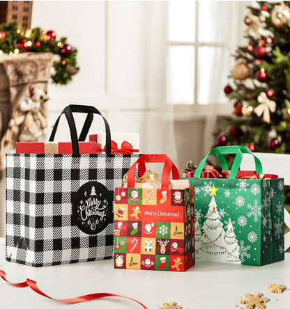 YANGTE 20 Pack Christmas Bags Assorted Sizes, Reusable Non-Woven Christmas Tote Bags with Handle, Perfect for Gift Wrap/Party Favor Supplies (4 Extra Large 8 Large 8 Medium)