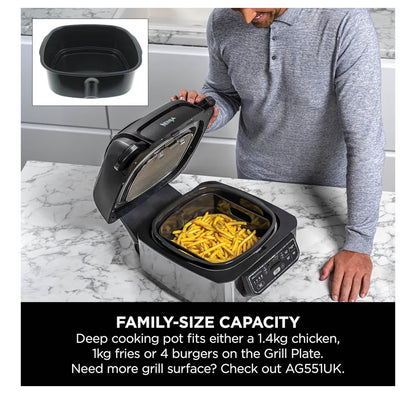 Foodi Health Grill & Air Fryer 5.7L with Cyclonic Air Technology, 5-in-1, Air Fry, Grill, Bake, Roast, Dehydrate, Dishwasher Safe Parts, Cleaning Brush, Black/Silver AG301UK