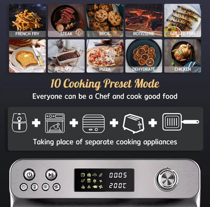 24L Air Fryer Oven with Rotisserie Digital Knob 1800W 10In1 Airfryer