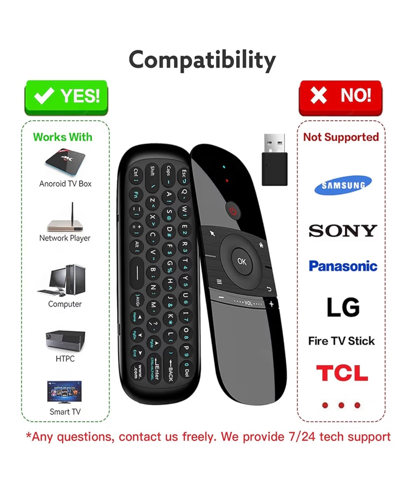 WeChip Mini Air Fly Mouse Remote 2.4G Motion Sensing Controller with Keyboard for Android TV Box/PC/TV