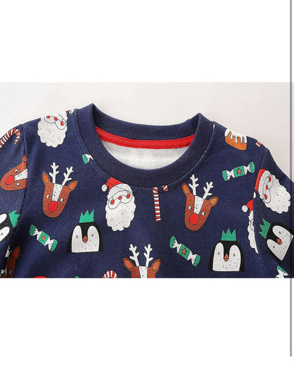 Kids Christmas Boys Sweatshirt Santa Claus Jumper Long Sleeve Tops T-Shirts Winter Casual Pullover Toddler Clothes for Age 2-10 Years