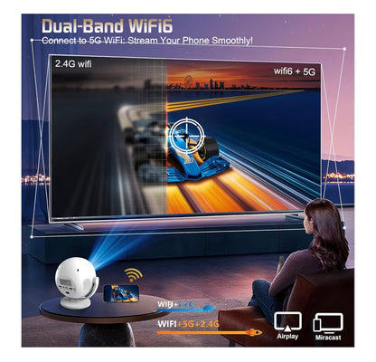 XBJ 360 Portable Projector, Support 4K 1080P 300 ANSI Mini Projector with Wifi and Bluetooth, Auto Keystone Movie Projector, Proyector Portátil, Perfect for Movie Nights, White