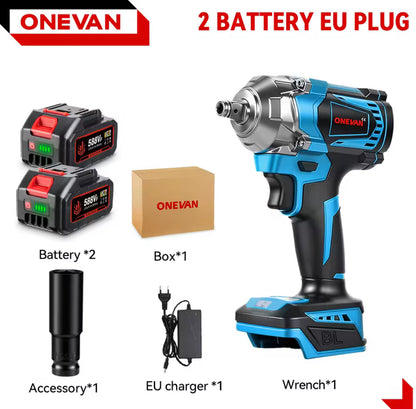 ONEVAN 1200N·m Brushless Electric Impact Wrench – 1/2 Inch Cordless Power Tool, Compatible with Makita 18V Battery
