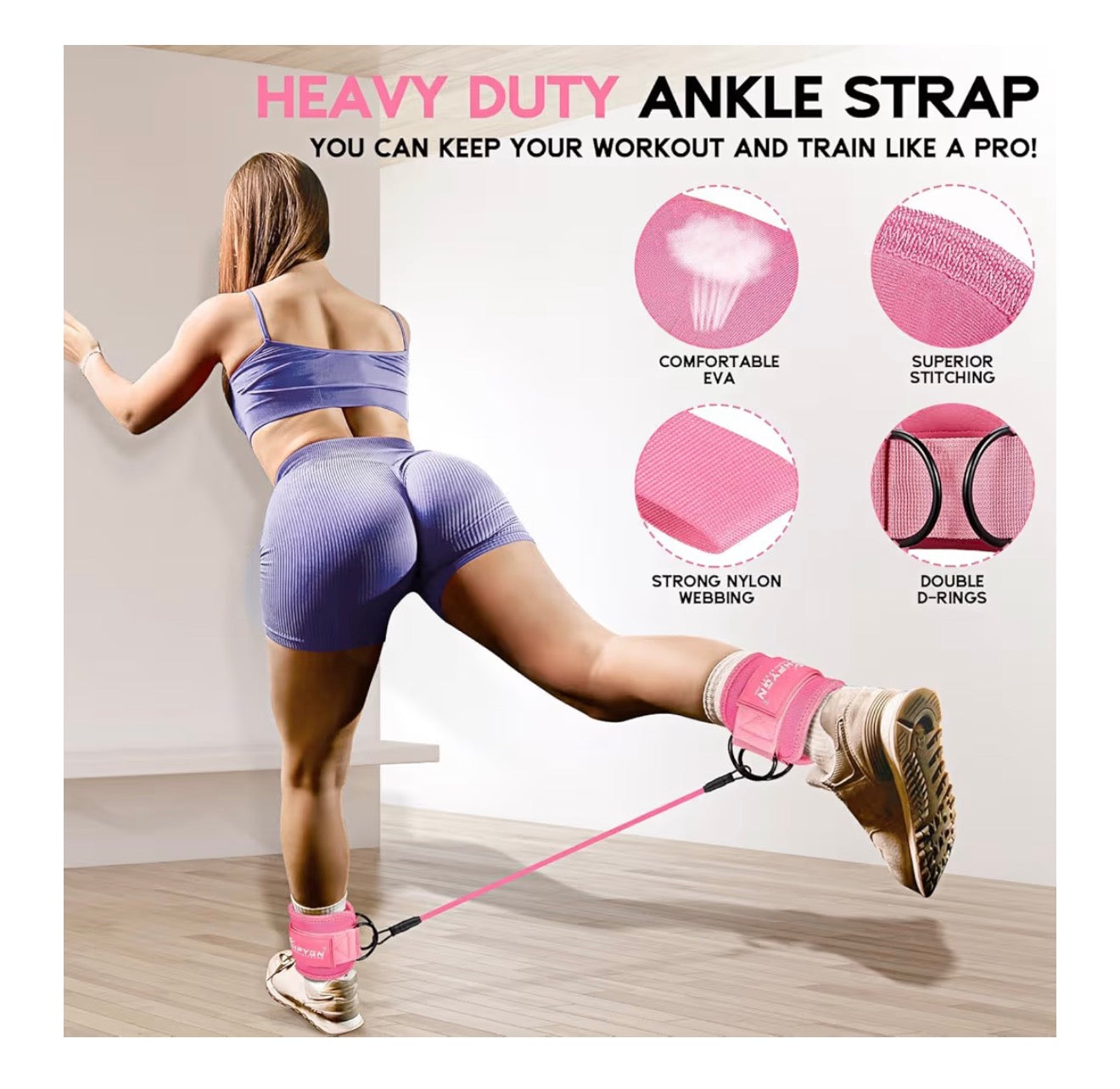 HPYGN Ankle Resistance Bands with Cuffs, Ankle Bands for Working Out, Resistance Bands for Leg Butt Training Gym Equipment for Kickbacks Hip Gluteus Training Exercises, Ankle Strap with Exercise Bands