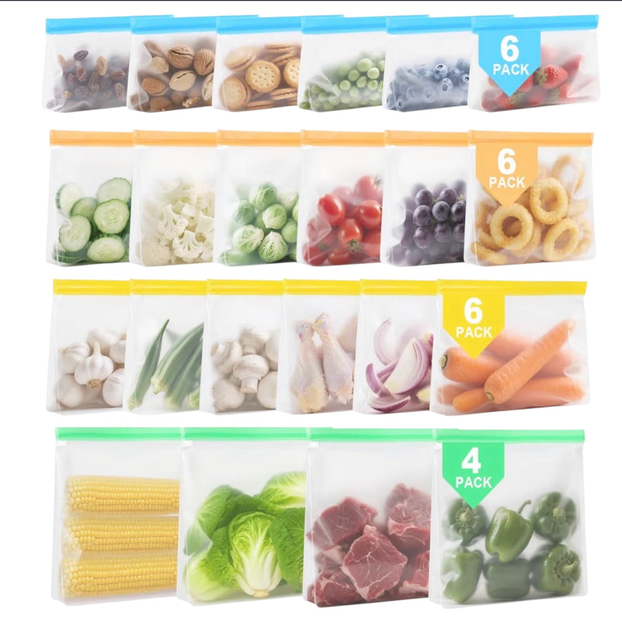22 Pack Reusable Freezer Bags - Extra Thick Silicone Food Bags for Storage,Stand-up Reusable Food Pouches, BPA Free Ziplock Food Bags for Lunch, Sandwich, Meal Prep, Snack