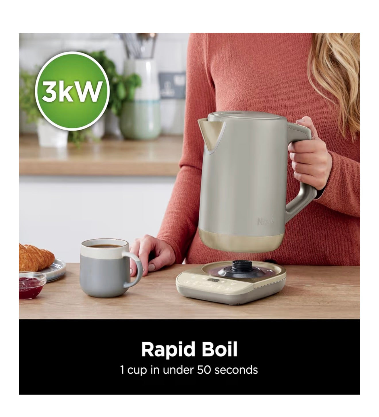 Perfect Temperature Kettle, 1.7L, with Temperature Control, LED Display, Easy to Use Kettle with Rapid Boil and Temperature Hold, Stone/Gold KT201UKSTGD