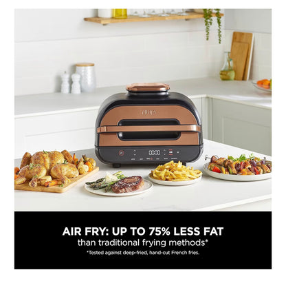 Foodi MAX Health Grill & Air Fryer 3.8L with Digital Cooking Probe, 6-in-1; Air Fry, Bake, Roast & more, Dishwasher Safe Parts, Large Grill Plate, Copper/Black Amazon Exclusive AG551UKCP