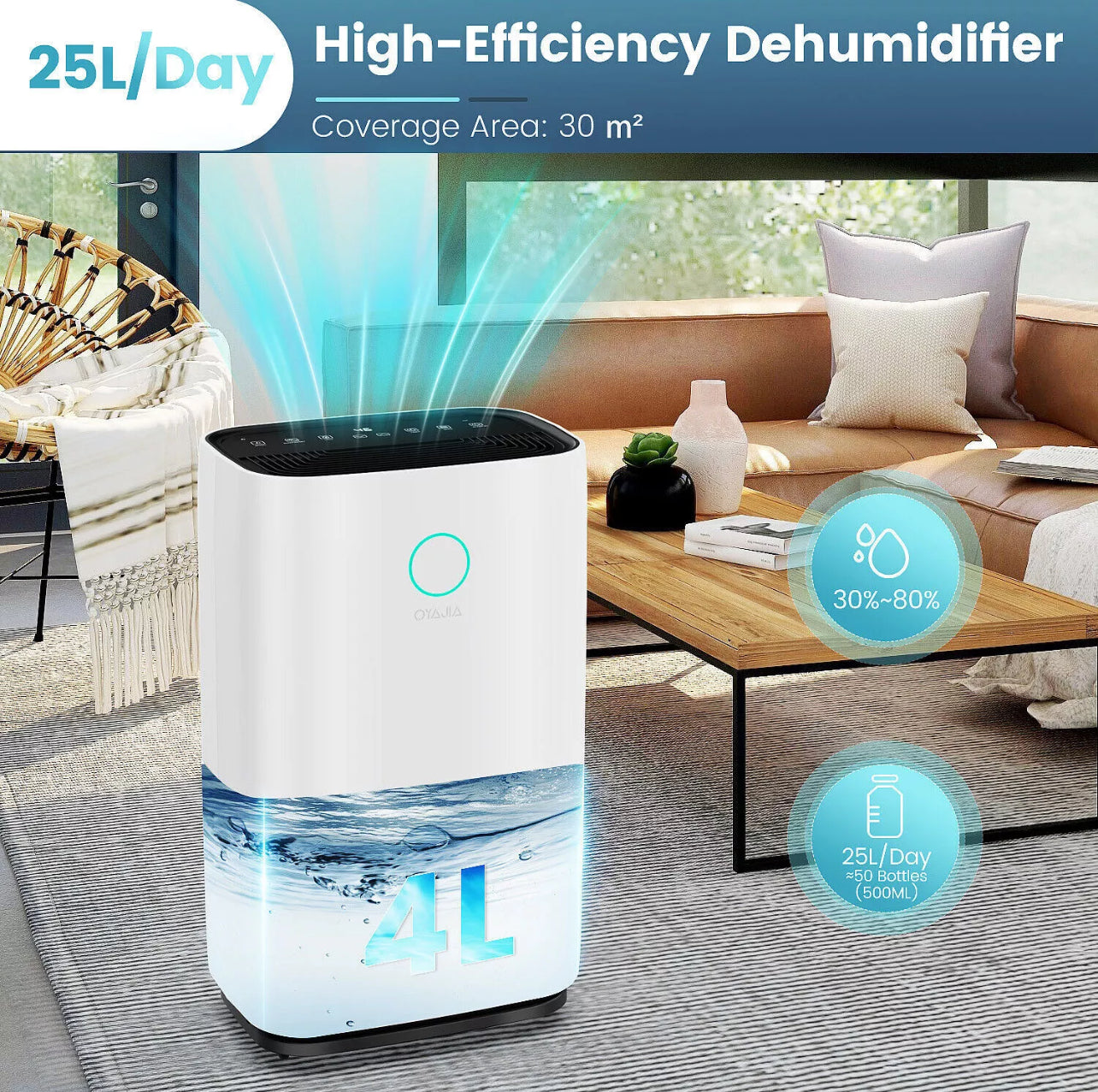 25L Dehumidifier & Air Purifier with Humidistat & LCD Display – Ideal for Home & Laundry Use (UK Plug)