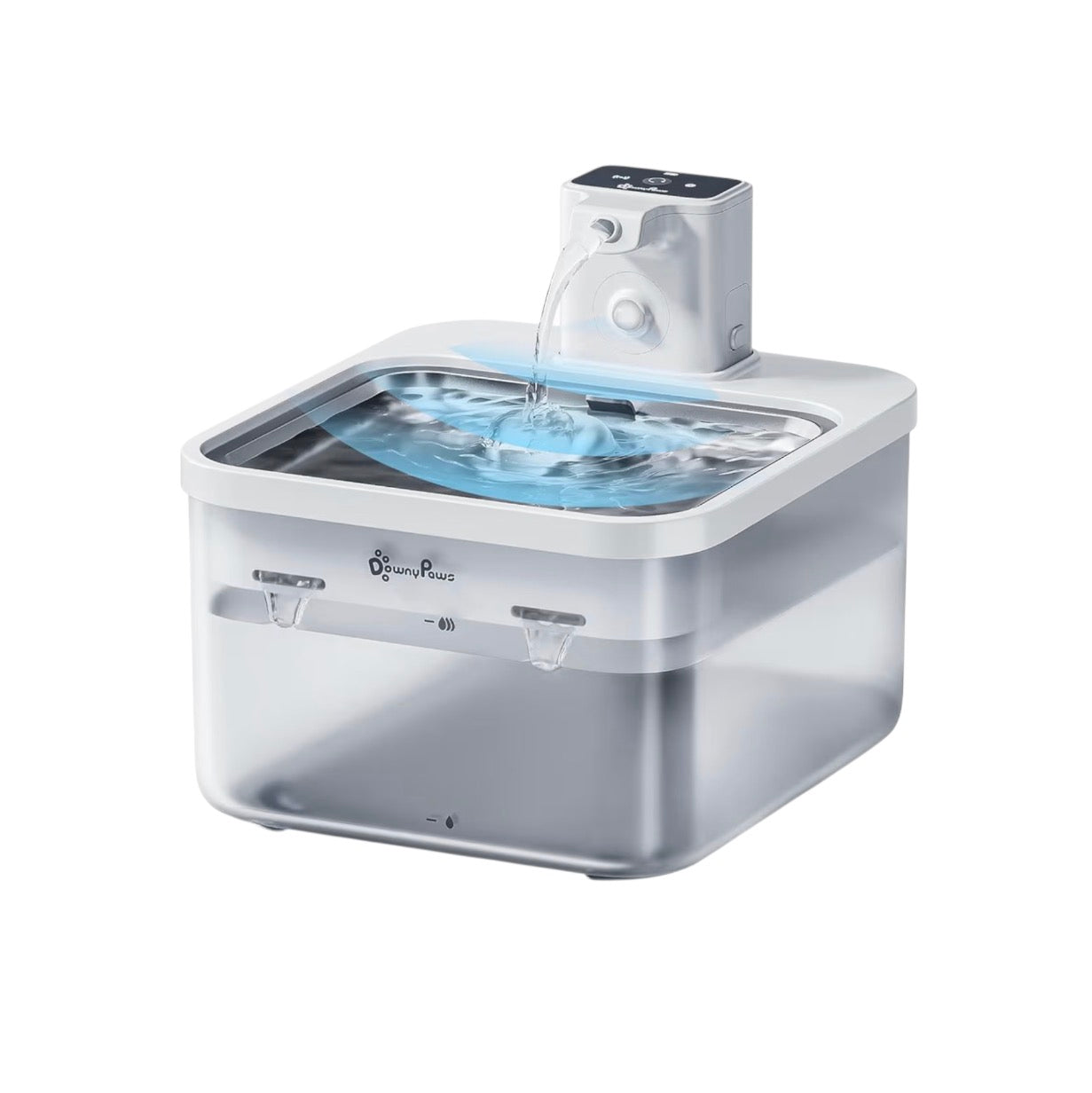 DownyPaws Wireless Cat Water Fountain for Drinking, 2.5L Battery-Operated Cat Water Fountain Cordless with Motion Sensor, 4000 mAh, Quiet Water Pump and Stainless Steel Tray for Cats, White