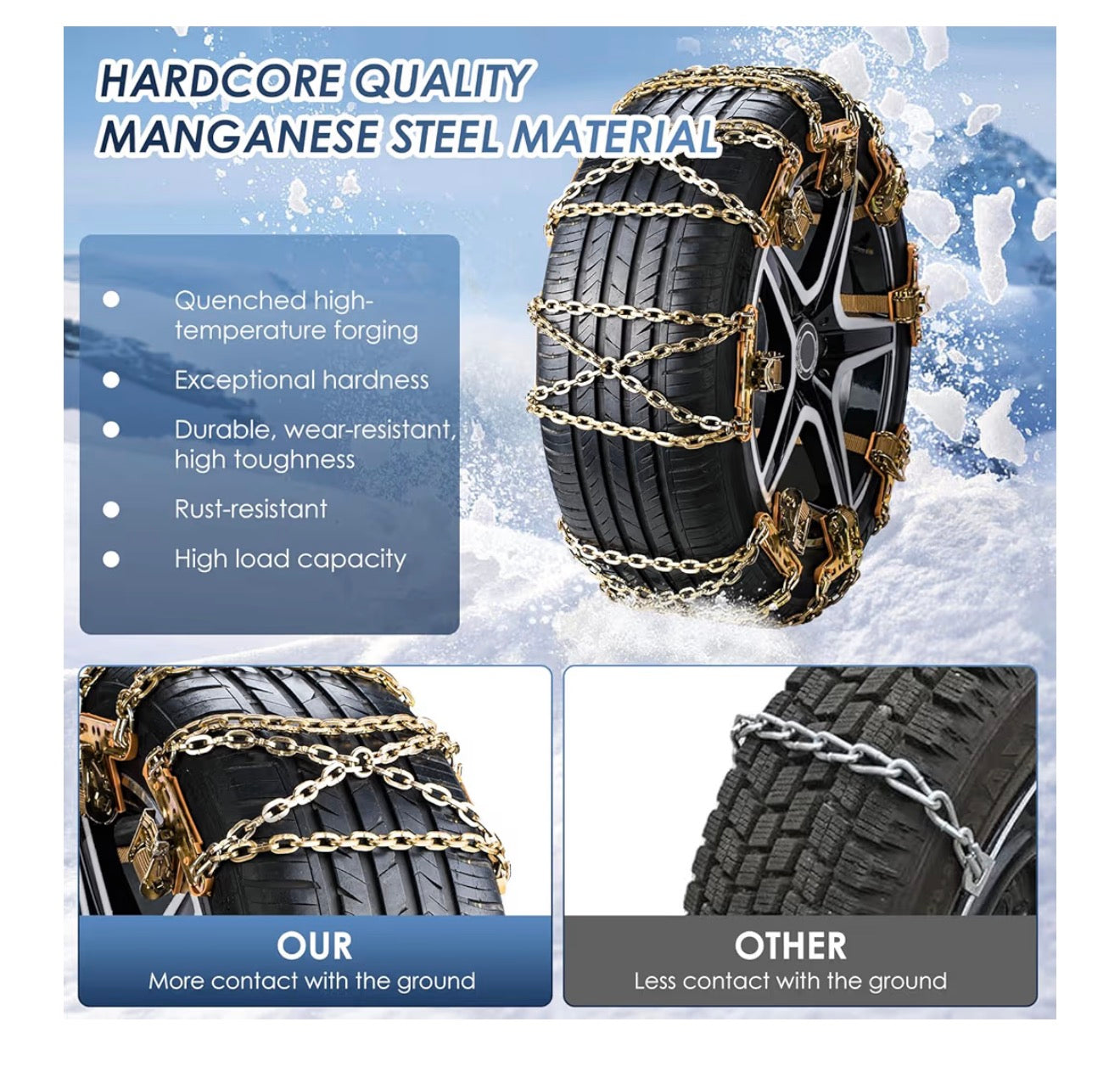 Ninonly Snow Chains for Cars 6PCS Universal Snow Chains Emergency Traction Tire Chains All Season for Vehicle Car Truck SUV fit Tyre Width 195mm-265mm for Mud,Sand, Snow,Ice,Climbing