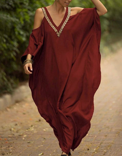 Orshoy Women's Oversized Maxi Kimono Kaftan V Neck Tunic Caftan Dress Beach Cover Ups Beachwear Maxi Dress Nightdress
