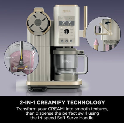 CREAMi Scoop and Swirl Ice Cream Machine with 2x Tubs, 13 Functions, Makes Ice Cream, Soft Serve, Gelato, Sorbet, Milkshakes and More, Mix-In Option, Stone Gold, NC701UKSTGD