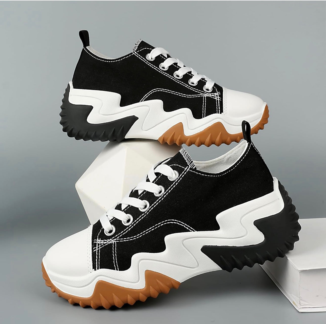 INNERSECT CO Women’s Chunky Platform Trainers – Canvas Lace-Up Sneakers with 5cm Thick Sole | Comfortable Casual Shoes for Travel & Daily Wear