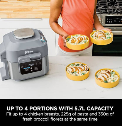 Ninja Speedi 10-in-1 Rapid Cooker, Air Fryer and Multi Cooker, 5.7L, Meals for 4 in 15 Minutes, Air Fry, Steam, Grill, Bake, Roast, Sear, Slow Cook & More, Cooks 4 Portions, Sea Salt Grey, ON400UK