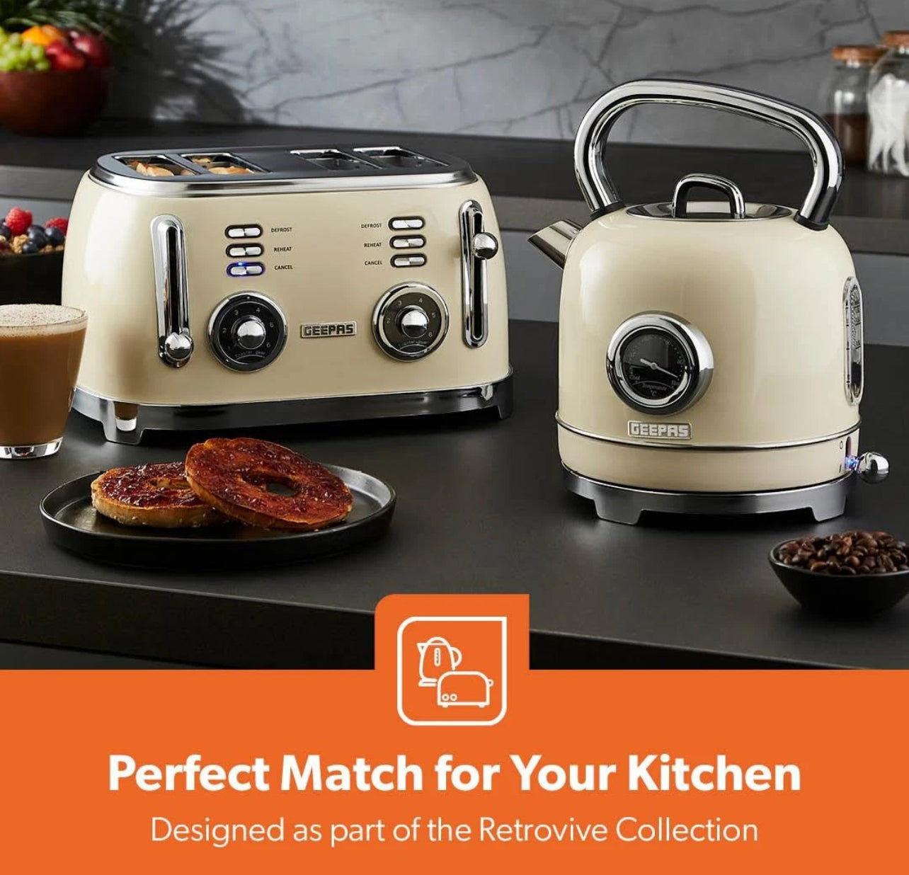 GEEPAS 4-Slice Bread Toaster – Retro Cream Design | 6 Browning Levels | 1500W Power