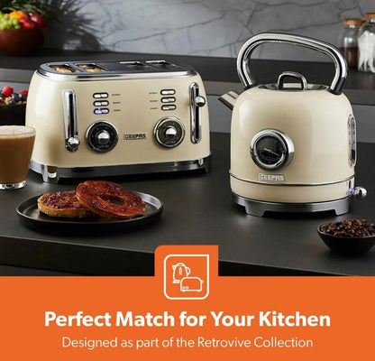 GEEPAS 4-Slice Bread Toaster – Retro Cream Design | 6 Browning Levels | 1500W Power
