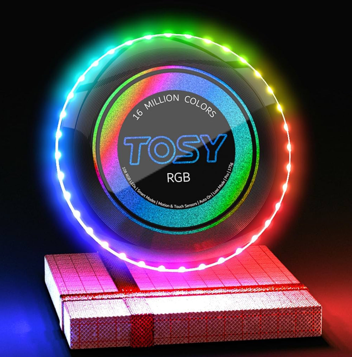 TOSY Flying Disc - 16 Million Color RGB LEDs, Extremely Bright, Smart Modes, Auto Light Up, Rechargeable, Waterproof, Birthday, Camping Gift, 175g Frisbee