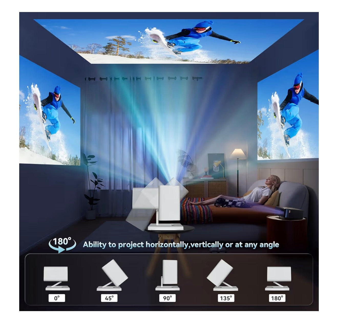 Mini Projector with WIFI 6 and Bluetooth, 4K 1080P Support Portable Projector Movie Auto Keystone for Laptop, PC, Smartphone