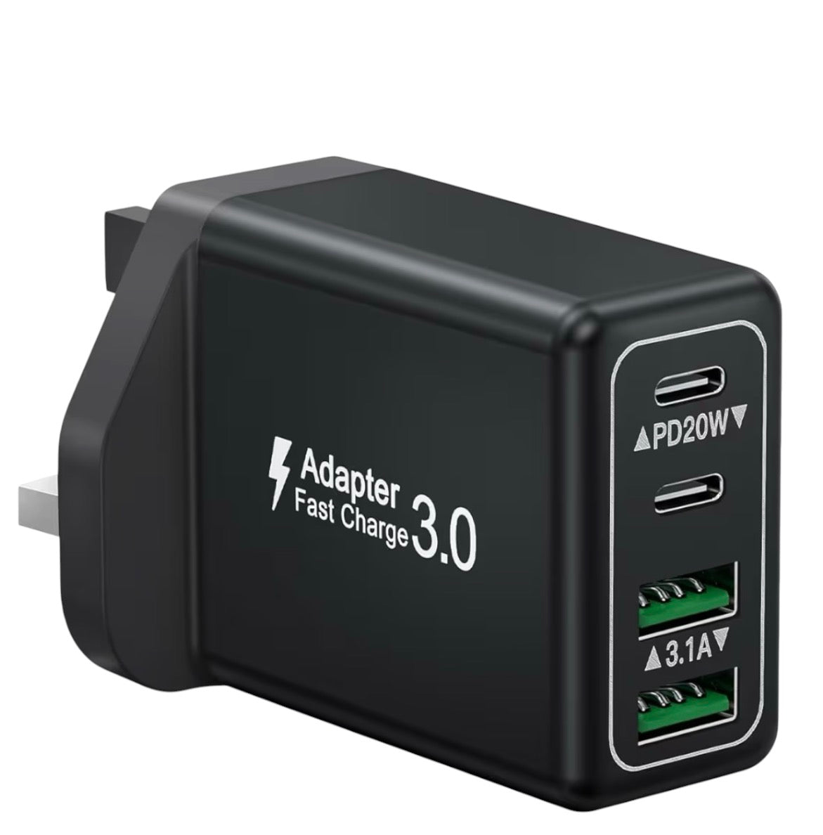 40W 4-Port USB-C Fast Charger Plug UK PD QC Multiport Wall Adapter