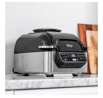 Foodi Health Grill & Air Fryer 5.7L with Cyclonic Air Technology, 5-in-1, Air Fry, Grill, Bake, Roast, Dehydrate, Dishwasher Safe Parts, Cleaning Brush, Black/Silver AG301UK