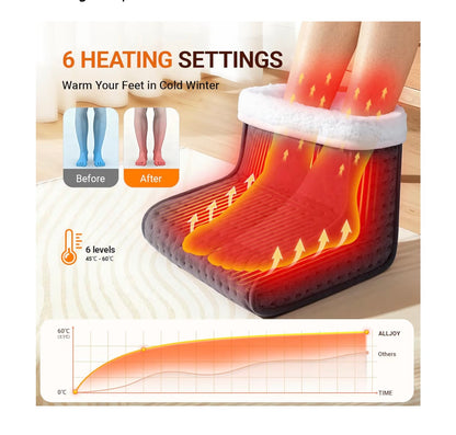 ALLJOY Electric Foot Warmer for Men and Women, Heated Feet Warmer for Cold Feet 6 Heat Levels & 90Mins Auto Off, Christmas Gifts Fast Heating Pad Foot Warmer with Removable Lining Machine Washable