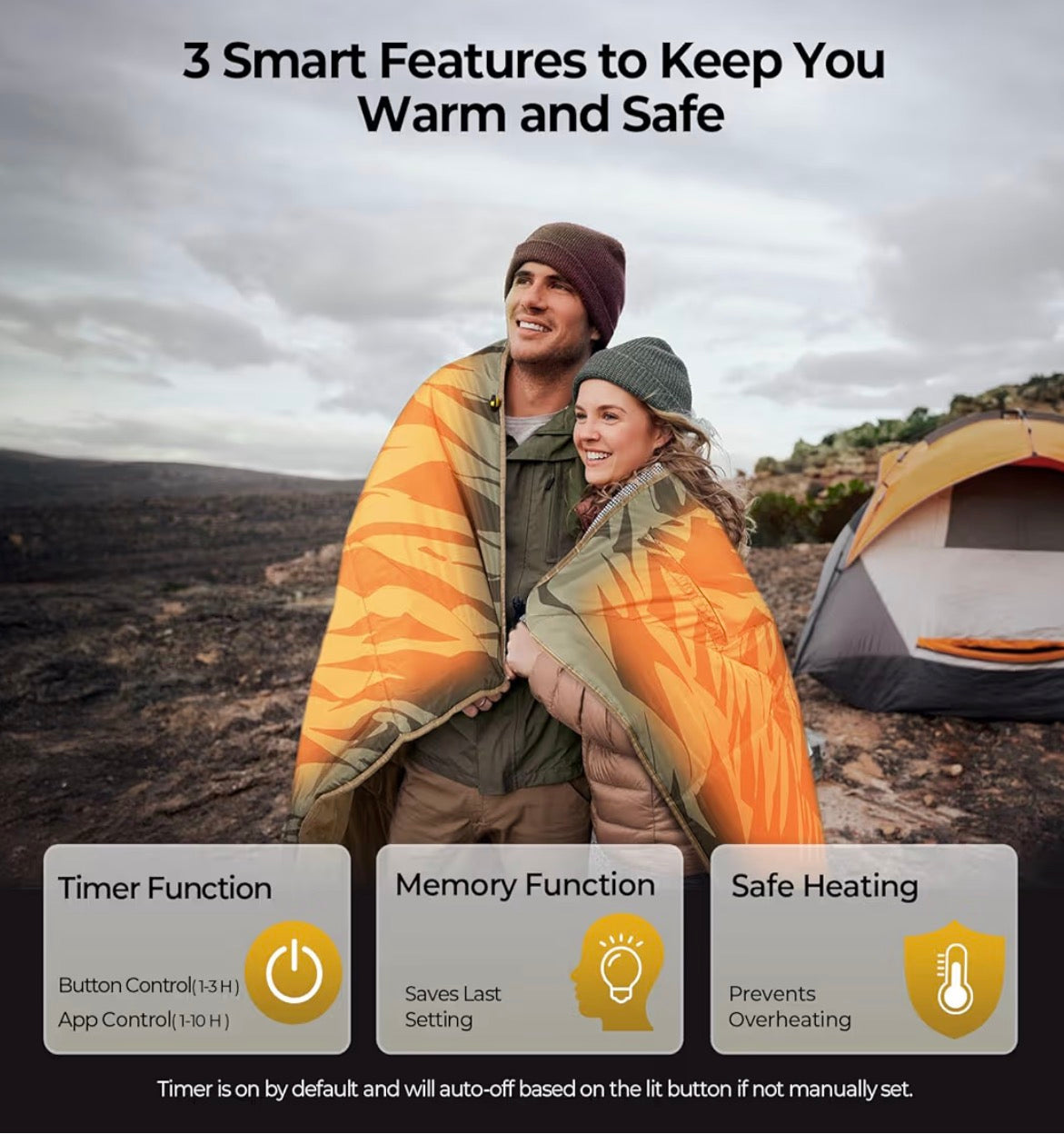 BougeRV 12V Heated Blanket, Electric Car Blanket, 5 Heat Levels, Auto Shutoff, APP Control, 180*130cm, Waterproof, Portable Heated Throw for Truck, SUV, Camping & Travel, Blue (Battery Not Included)