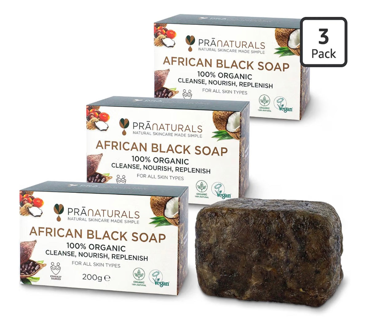 PraNaturals African Black Soap 200g | Organic Raw Ghana Soap