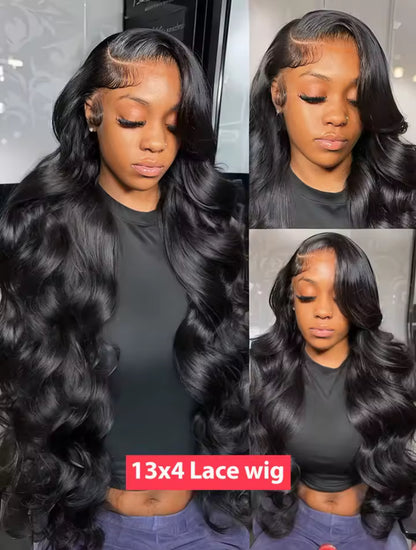 100% Human Hair Lace Front Wig – 13x6 Body Wave, 13x4 Front, HD Lace, Pre-Plucked, 30–40 Inch, Brazilian Hair, 200% Density