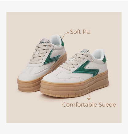 LUCKY STEP Women's Platform Sneakers Gum Sole Suede Casual Classic Retro Rubber Thick Sole Trendy Fashion Tennis Walking Shoes